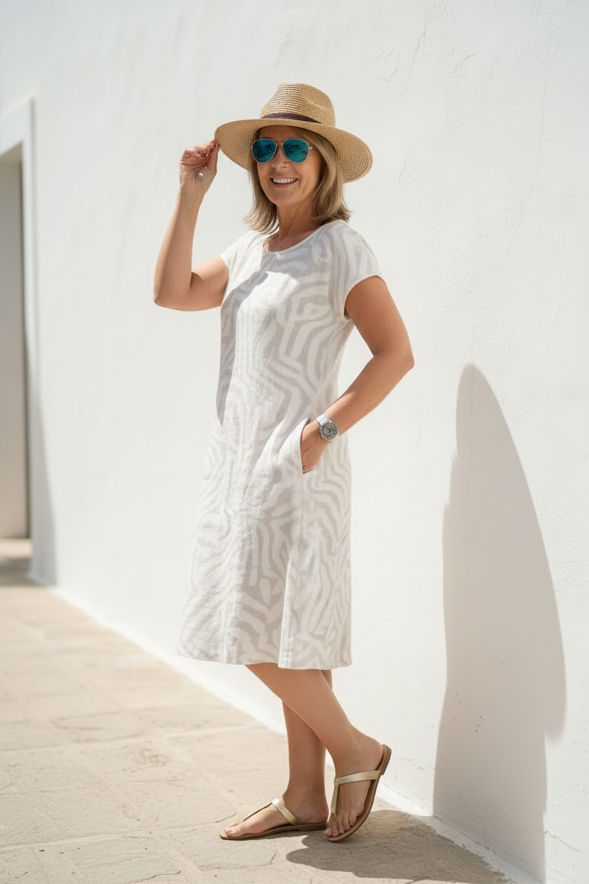 Animal Print Short Sleeve Pocket A-Line Midi Dress 16