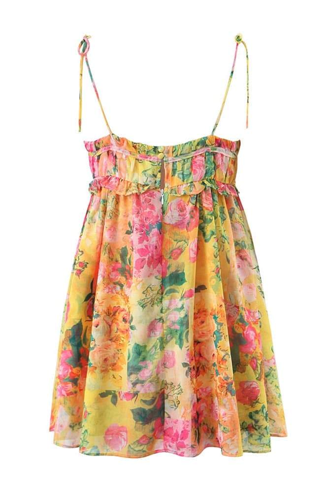 Floral Tie Strap Square Neck Babydoll Flowy Mini Summer Dress