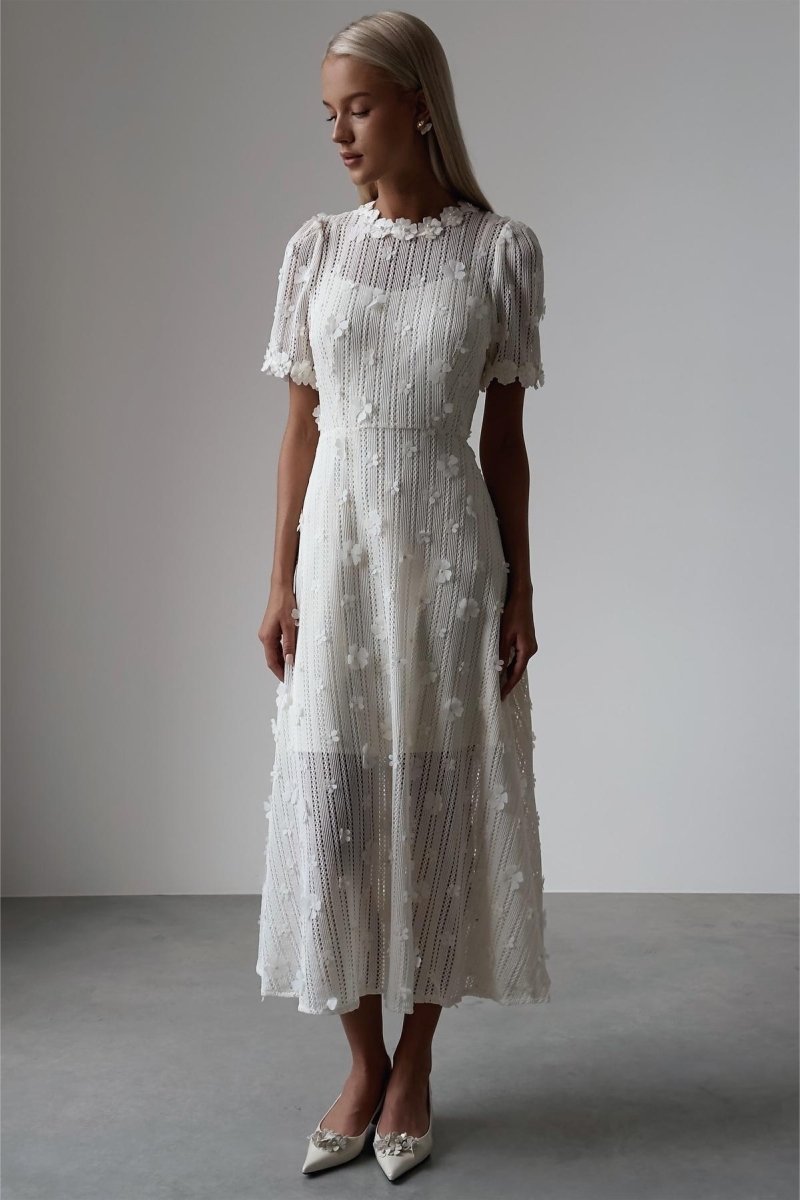 Knit Lace Embroidery Midi Dress