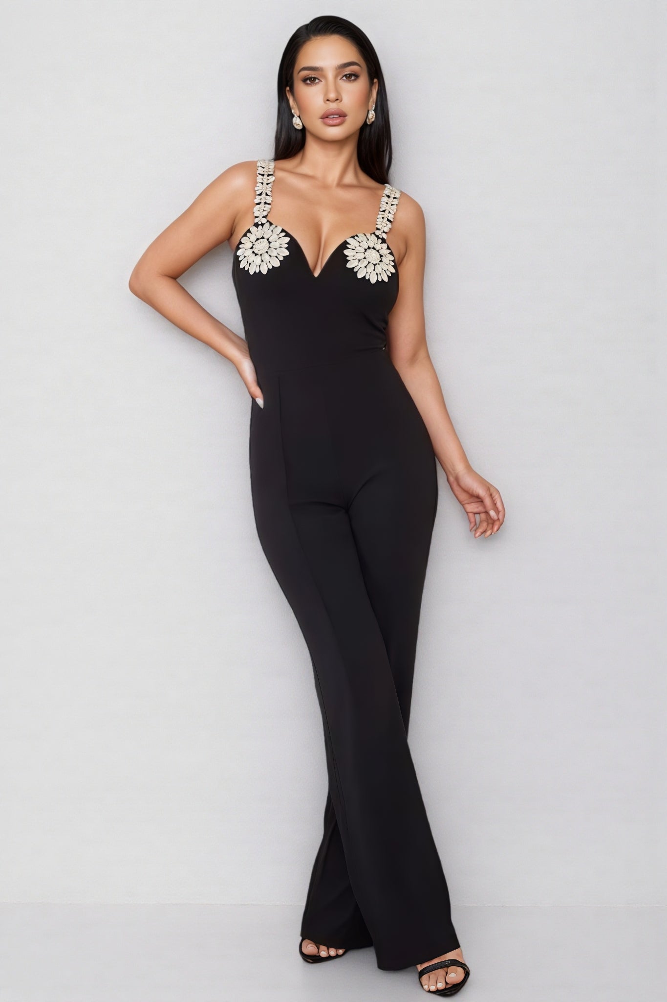 Rhinestone Sweetheart Strap Wide Leg Jumpsuit