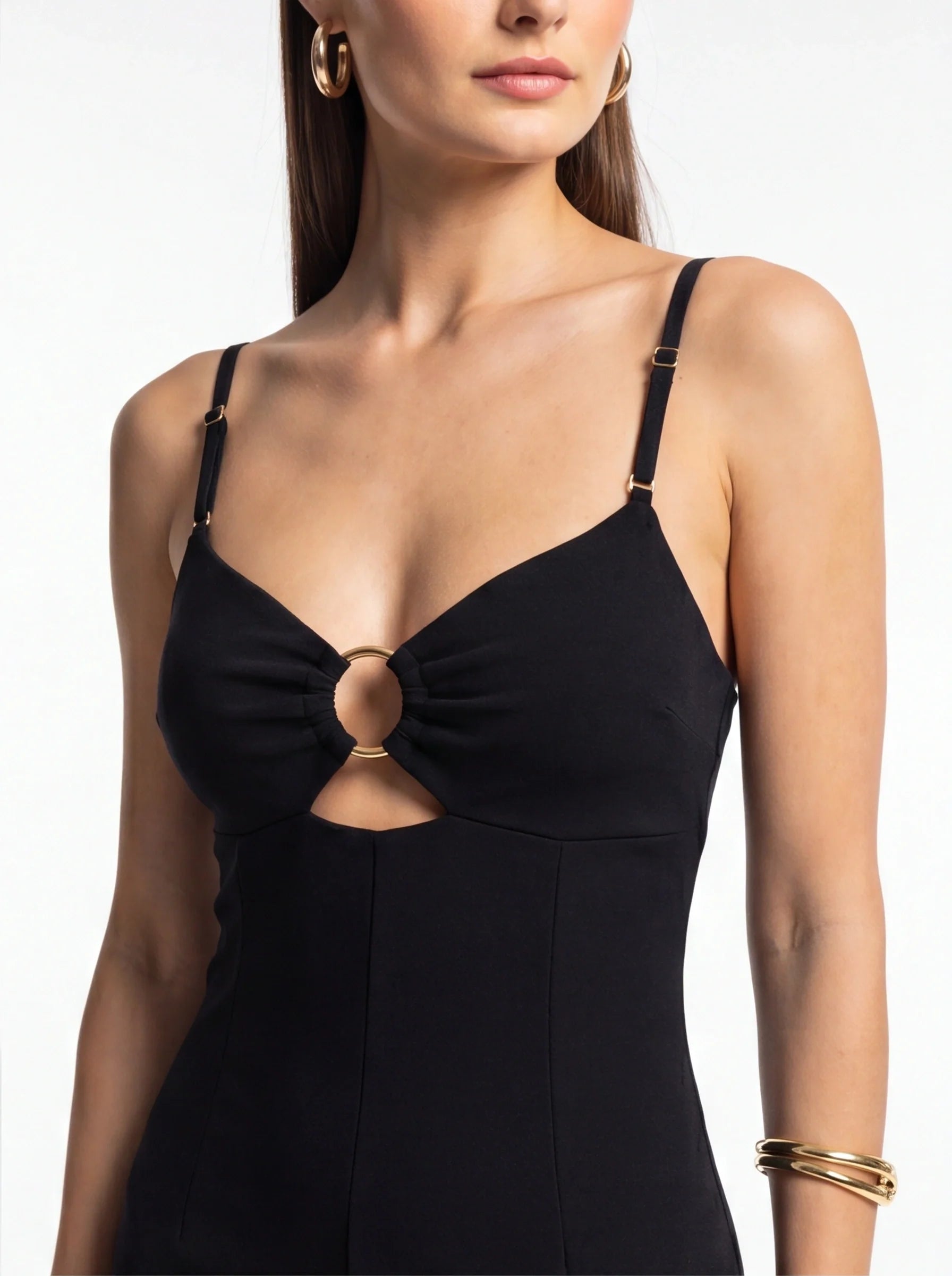 Elegant Gold Backless Wide-Leg Jumpsuit with Adjustable Straps