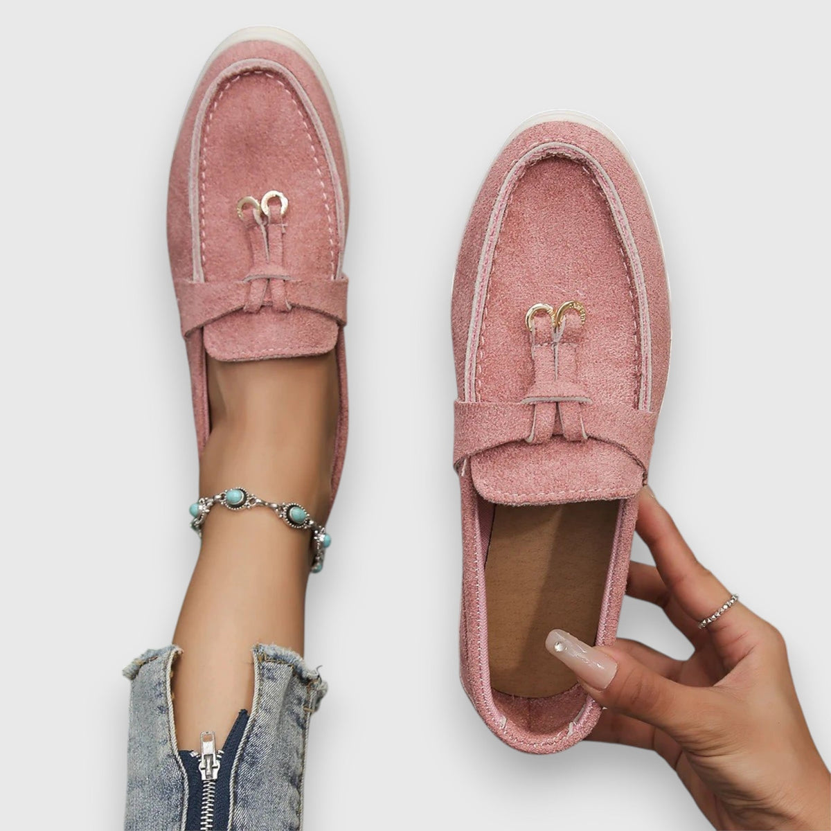 Suede Look Bead Tassel Slip On Loafers 4