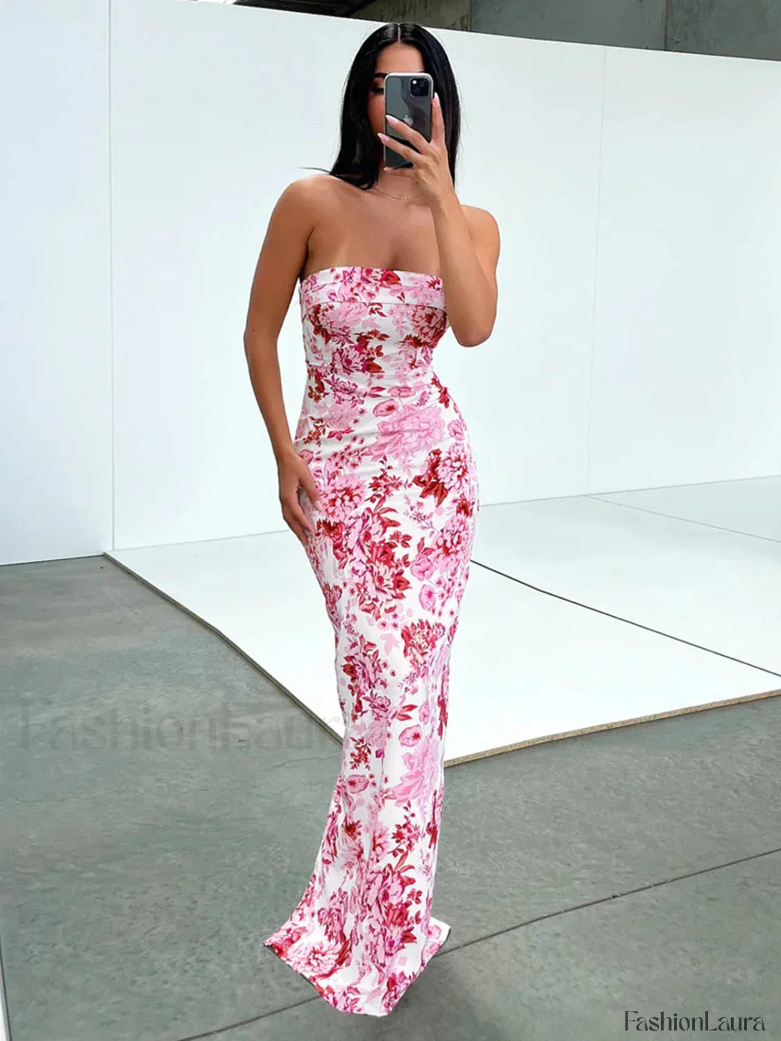 Multi Floral Graceful Split Long Dress
