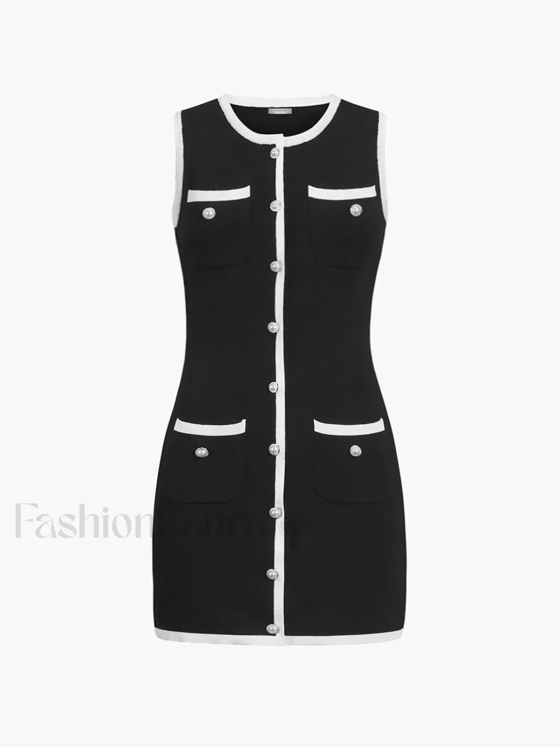 Multi Pocket Button Sleeveless Short Sweater Dress