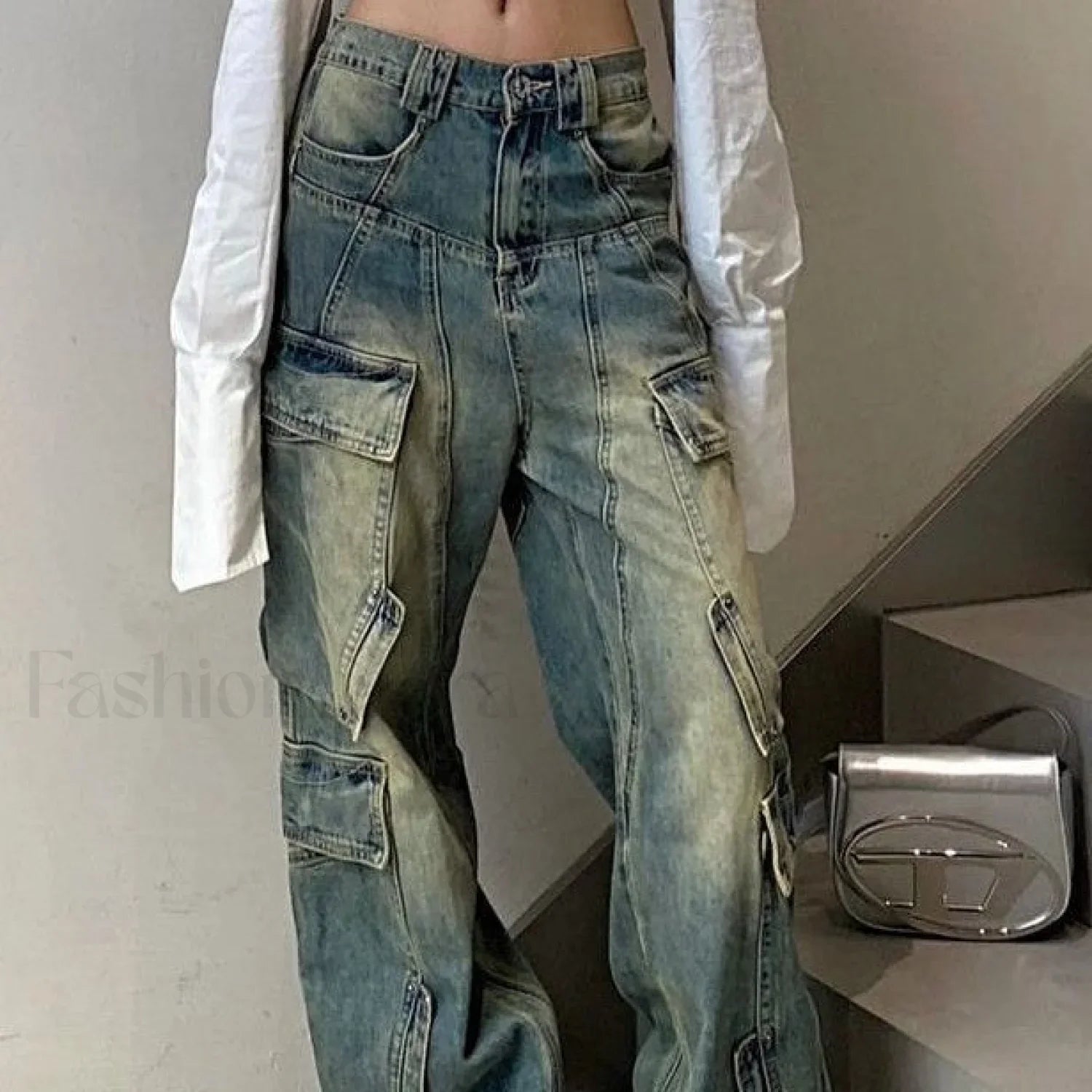 Multi Pocket Splice Trendy Baggy Cargo Jeans