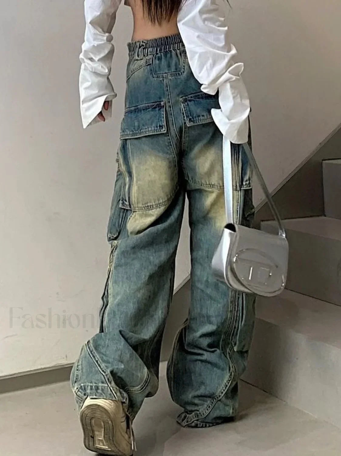 Multi Pocket Splice Trendy Baggy Cargo Jeans