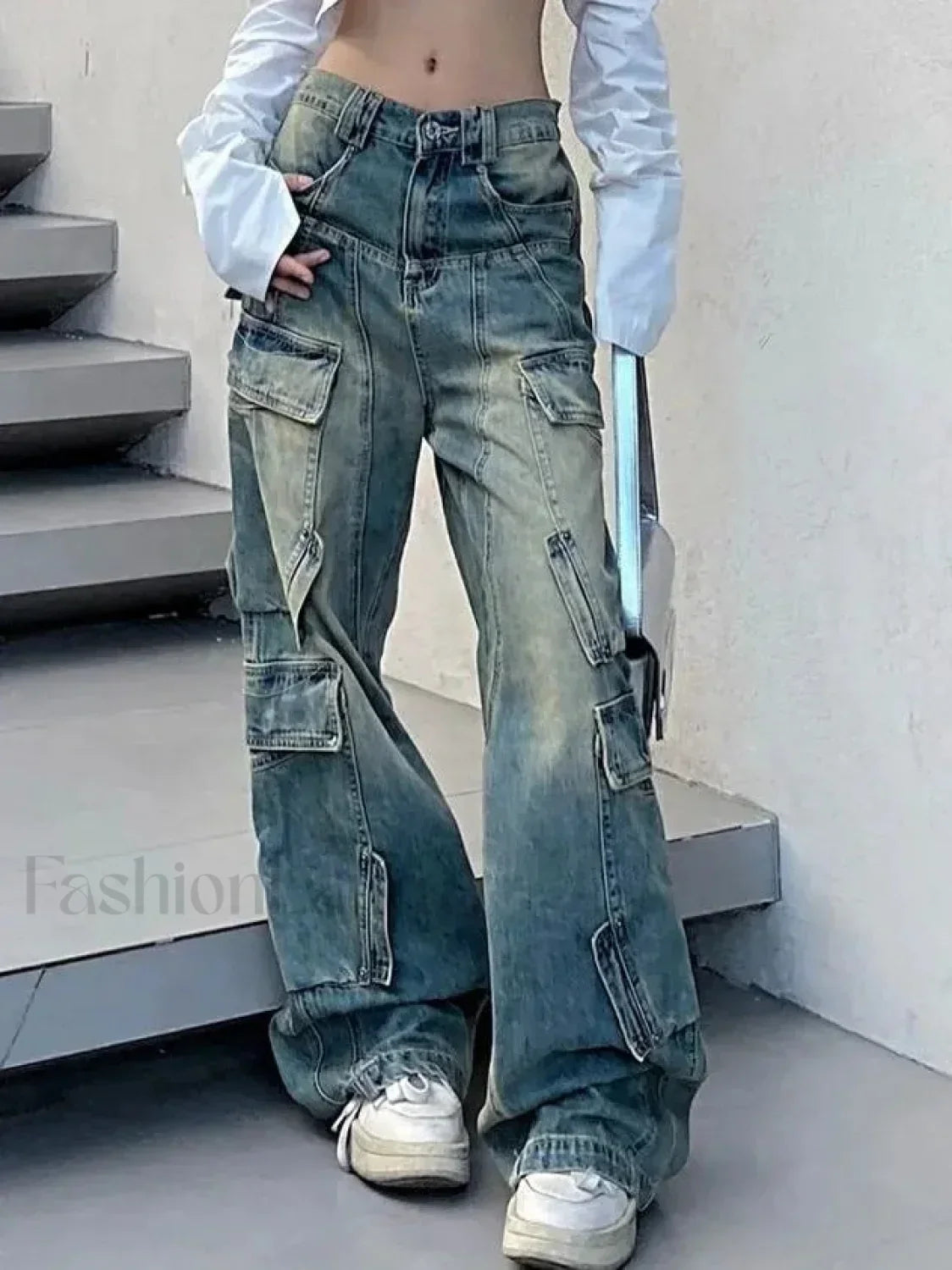 Multi Pocket Splice Trendy Baggy Cargo Jeans