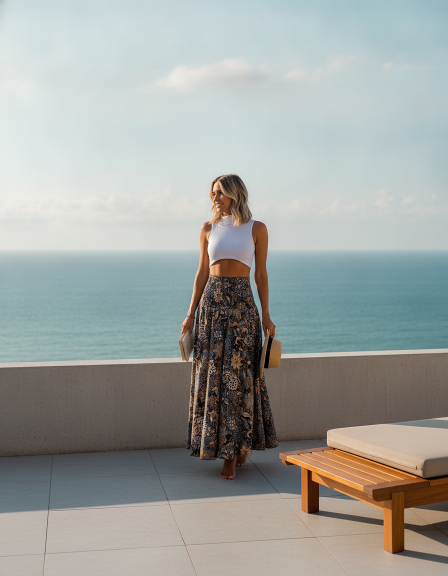 Multi Wide Leg Pants Floral Print Shirred Viscose
