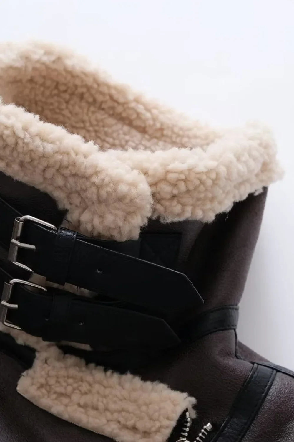 Multi-Zip Faux Shearling Longline Jacket