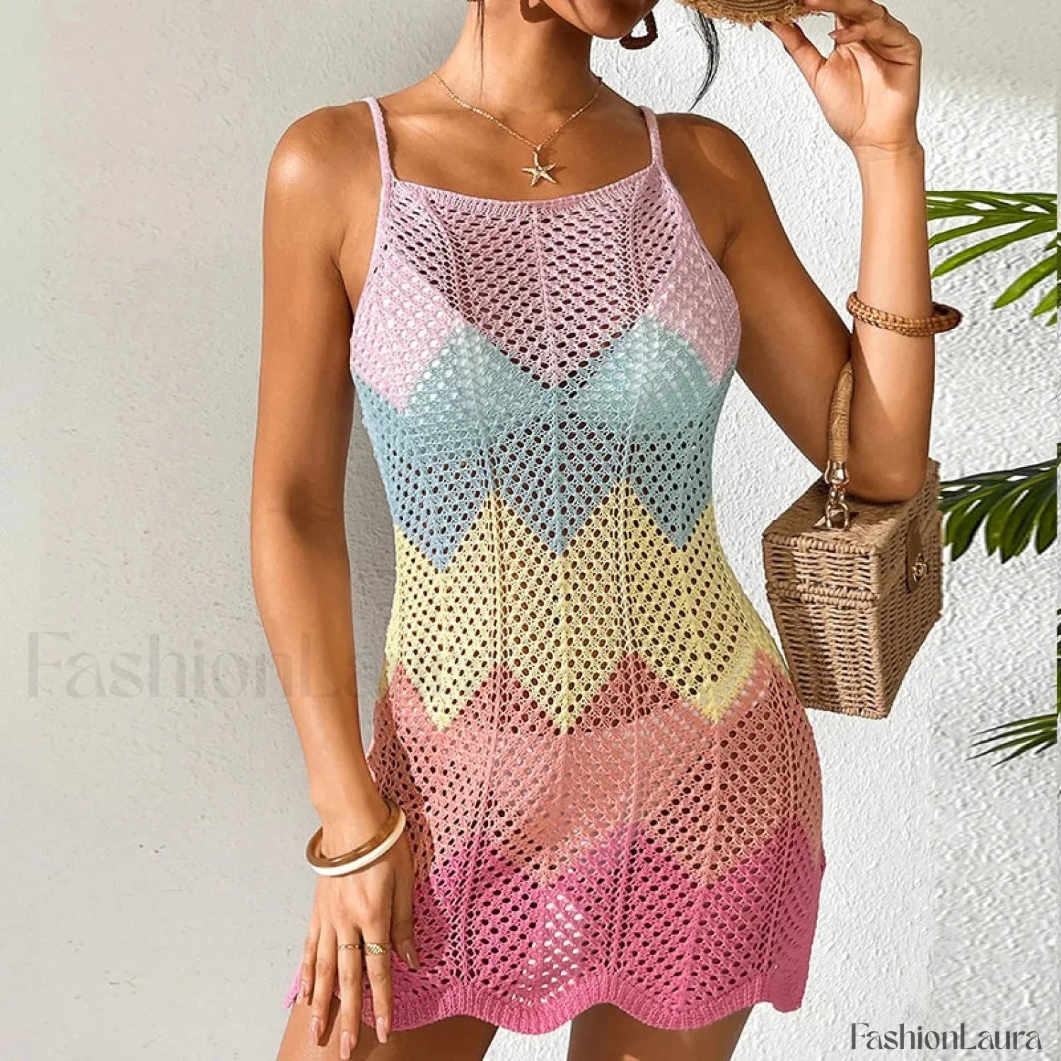 Multicolor Macaron Slip Dress Cover Up