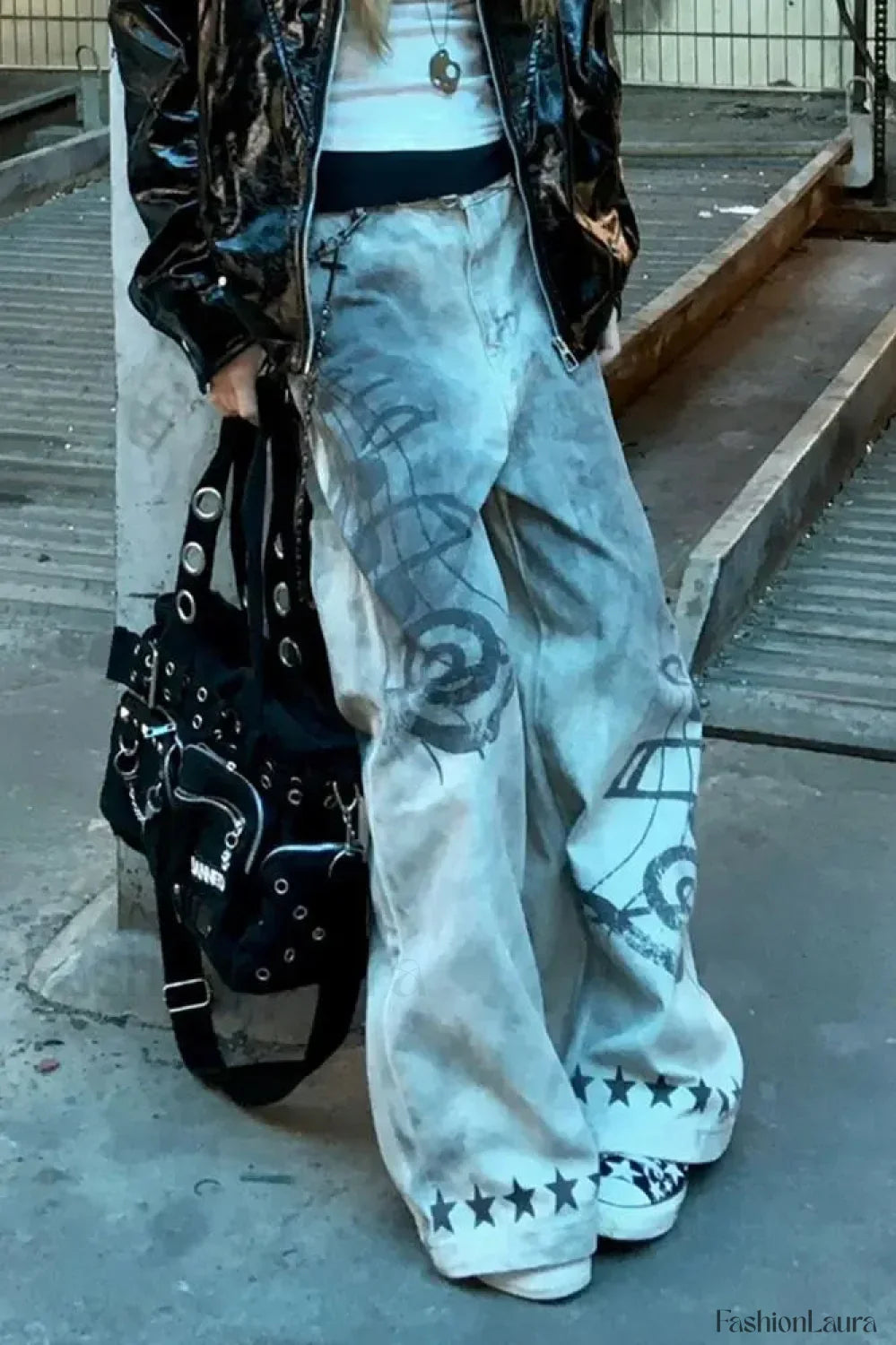 Music Note Print Vintage Jeans