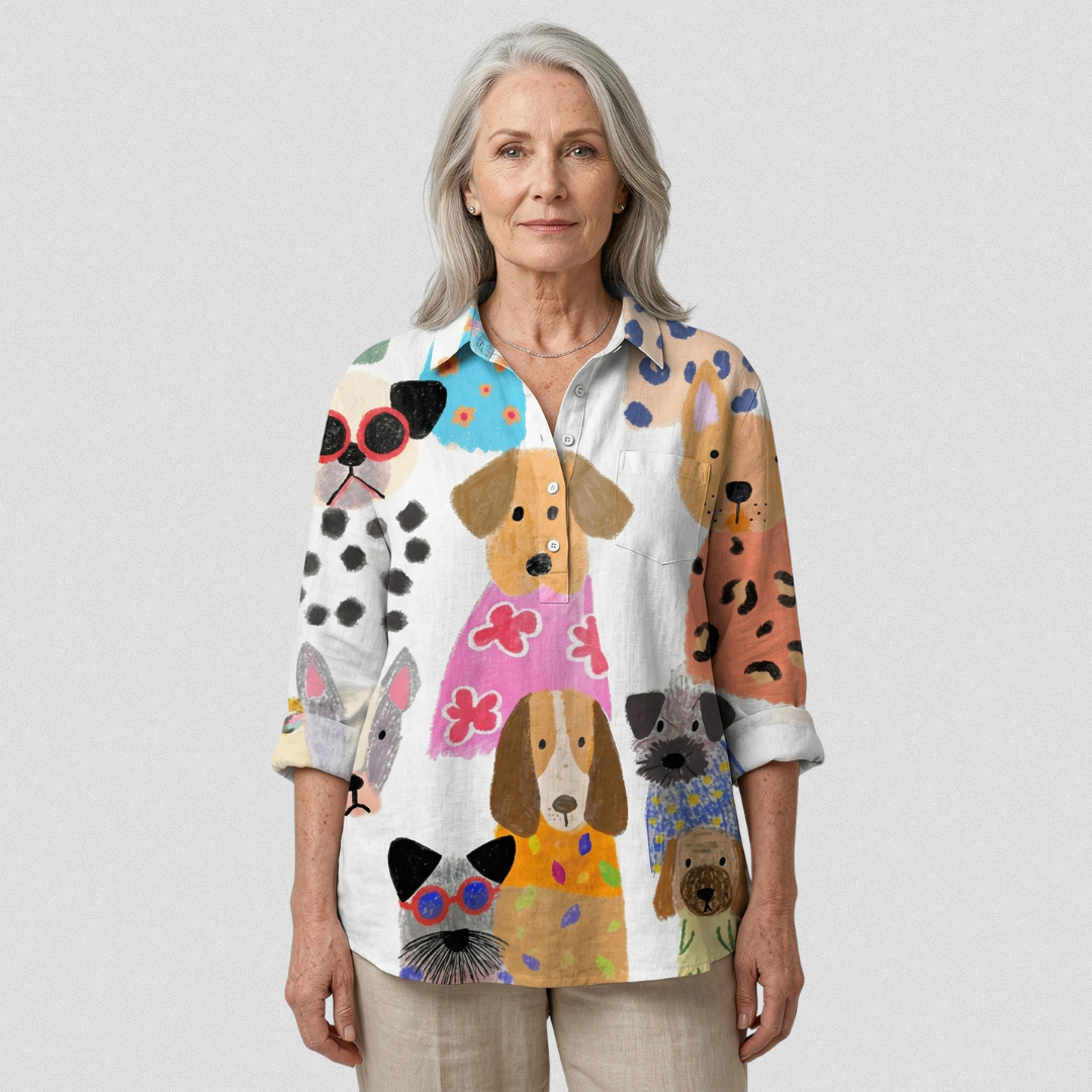 Brigitte | Women's Colorful Fun Cartoon Puppy Print Casual Shirt