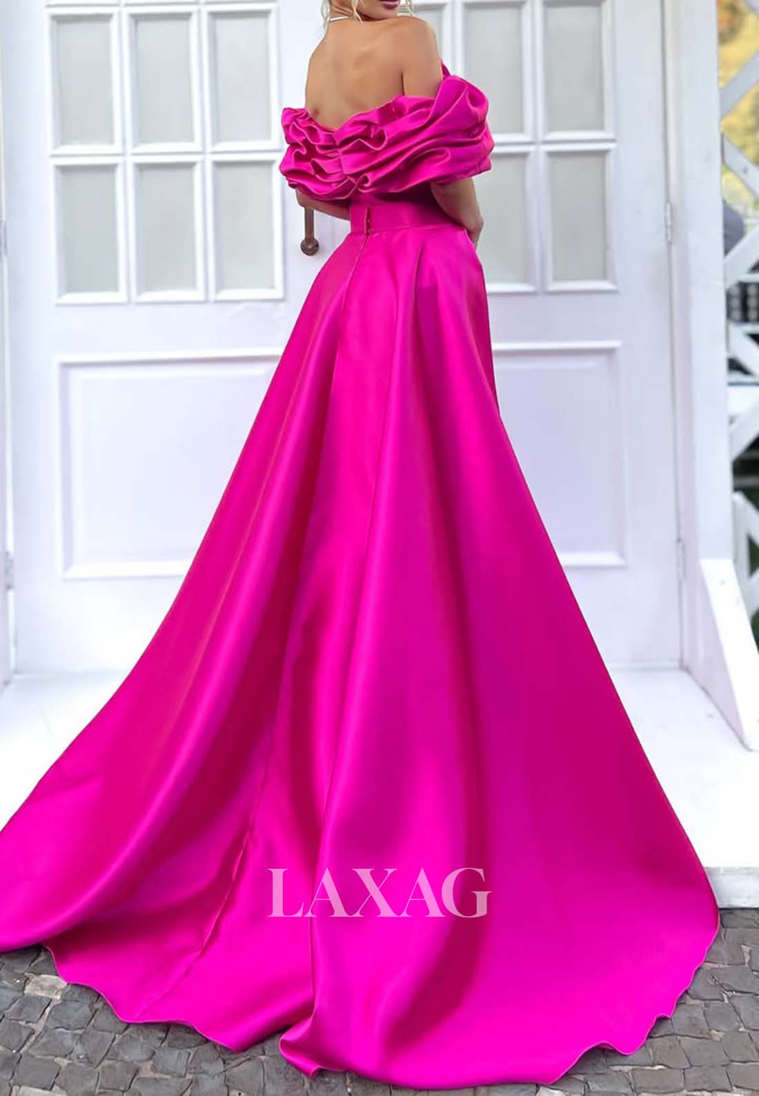 Ruffled Tube Top Sleeveless Mermaid Evening Gowns Pleated Satin Formal Gowns with Train