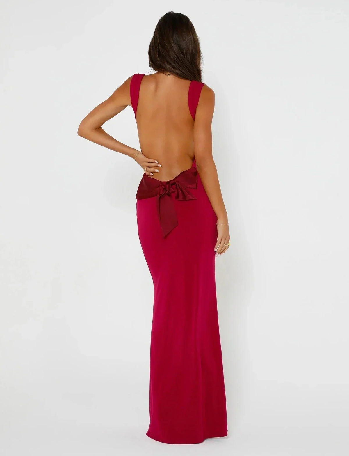 Open Back Satin Bow Tie Waist Sleeveless Maxi Dress 8