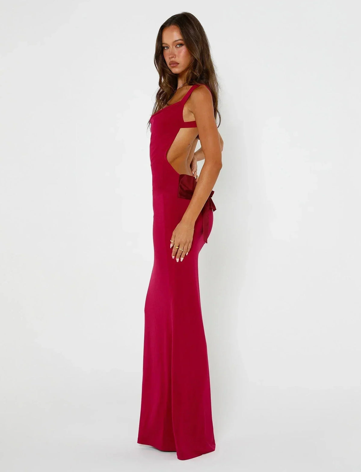 Open Back Satin Bow Tie Waist Sleeveless Maxi Dress 7