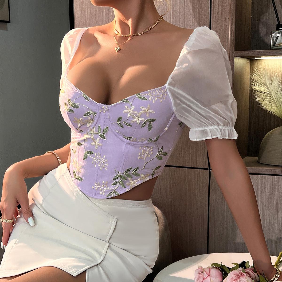 Myra V-Neck Floral Print Bustier Top