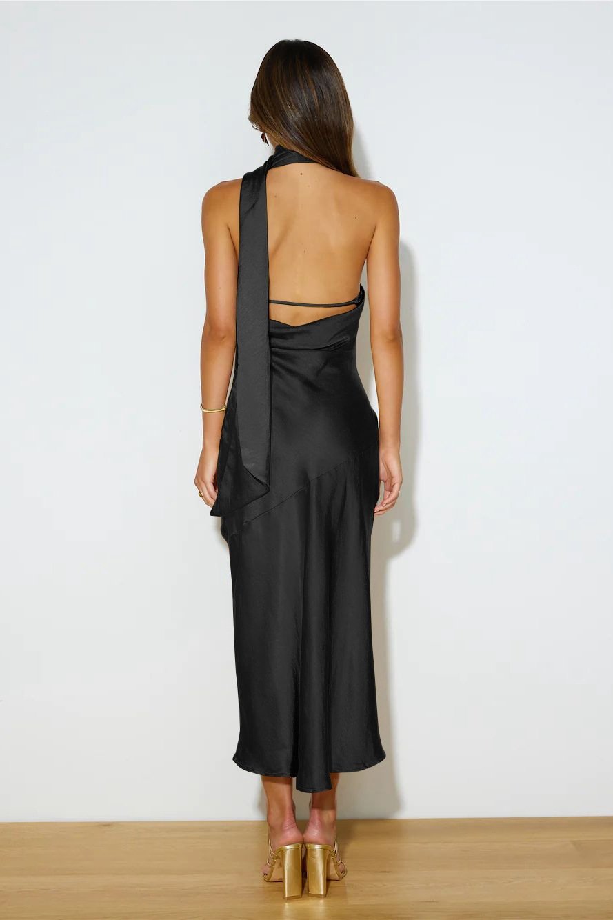 Statement Xandra Cowl Satin Halterneck Midi Dress Designer Edit