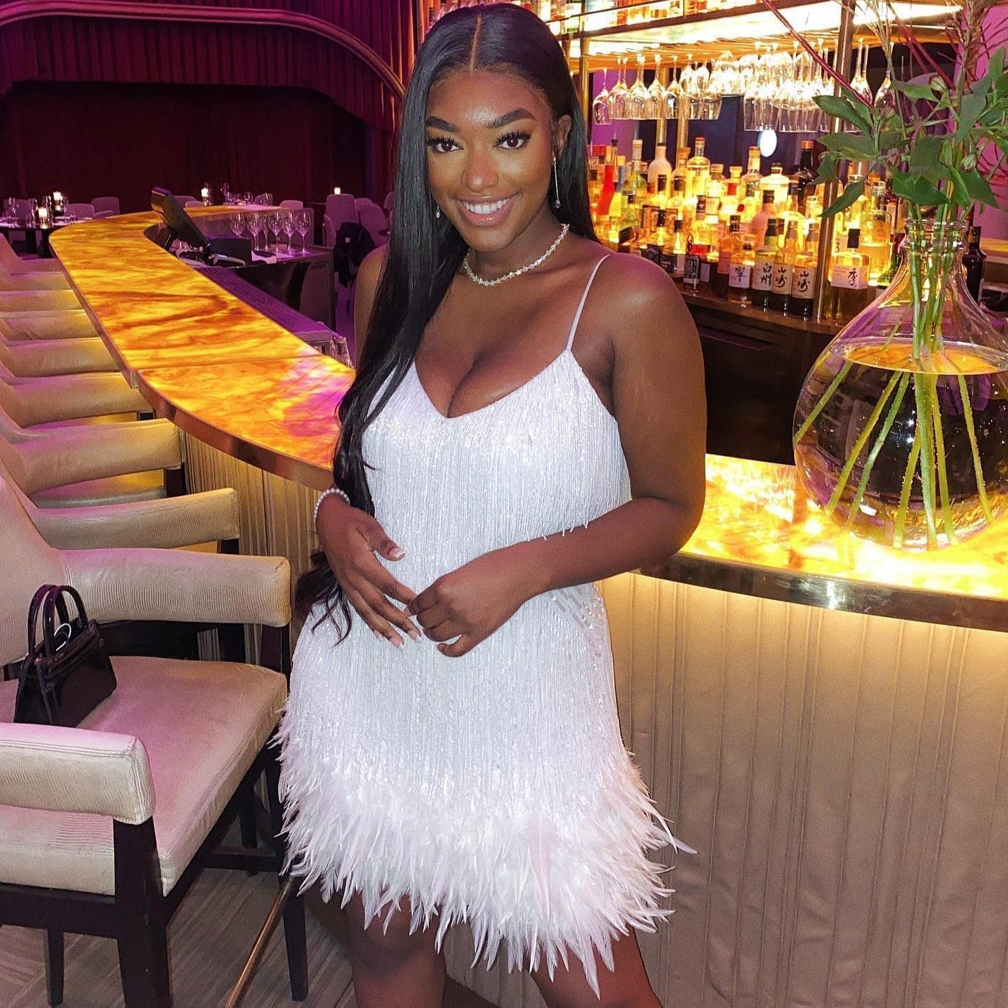 Fringe Feather Trim Spaghetti Strap Bodycon Mini Dress