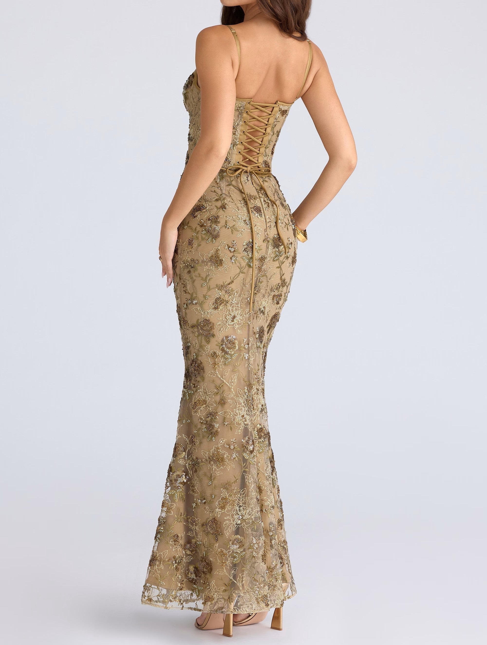 Beaded Embellished Corset Maxi Dress - View 5