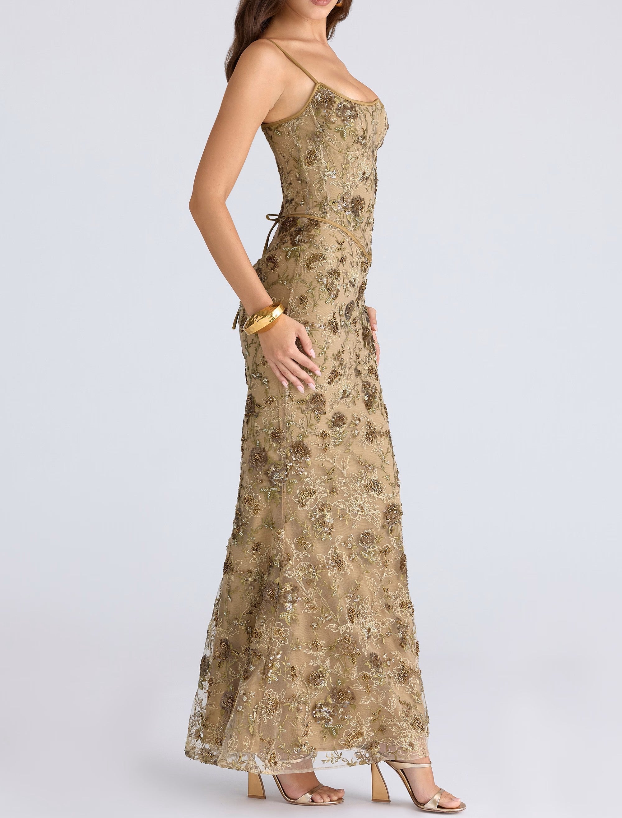 Beaded Embellished Corset Maxi Dress - View 4