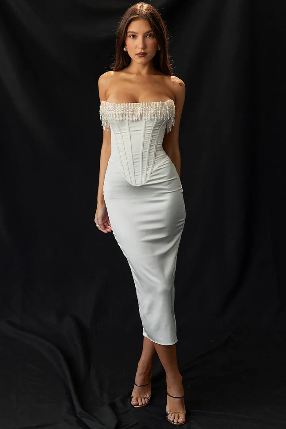 Nalita Vintage Cream Charming Beaded Strapless Dress