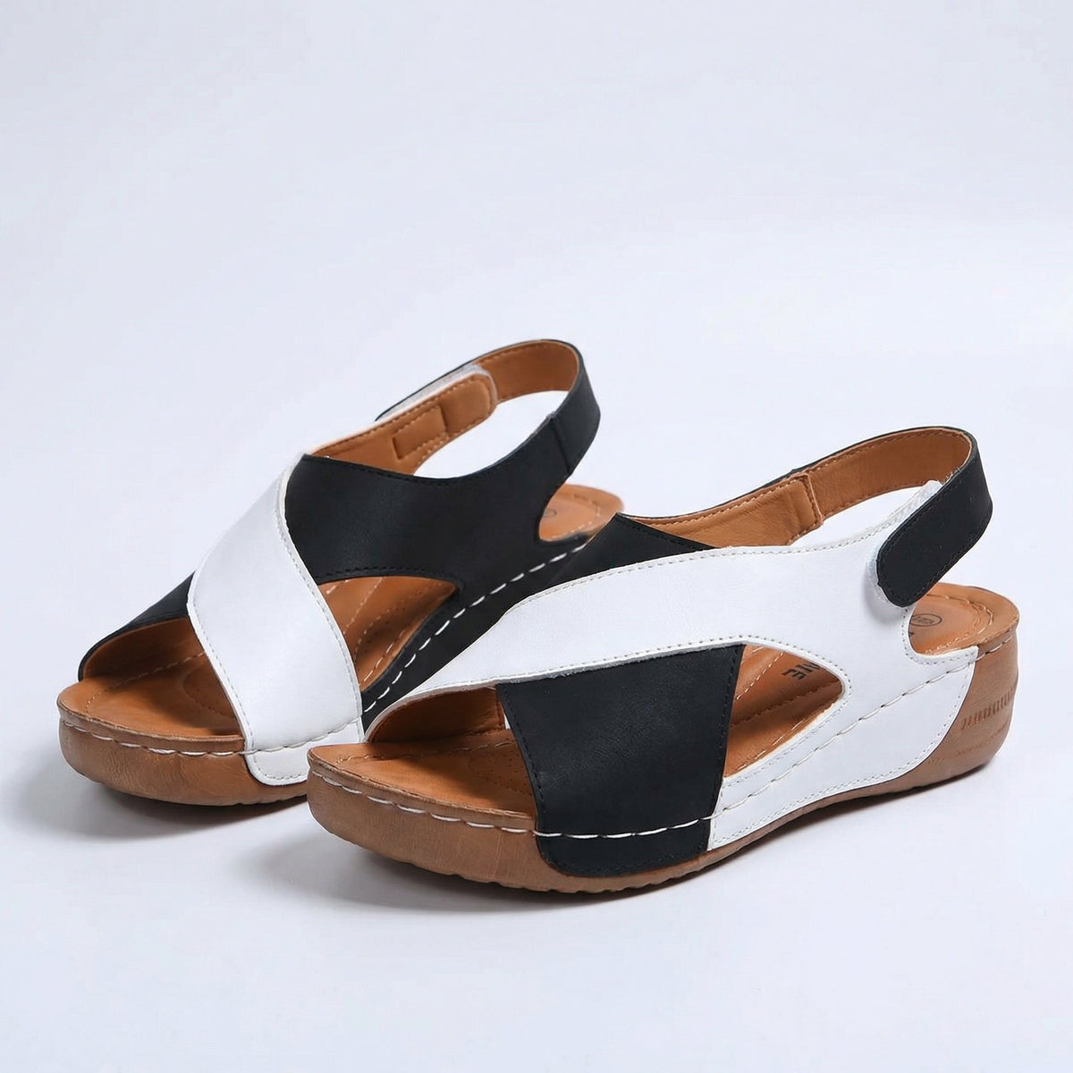 Open Toe Slingback Contrast Low Wedge Sandals