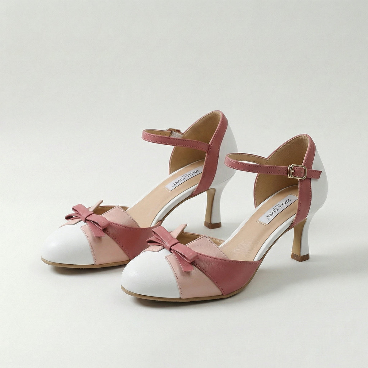 Almond Toe Ankle Strap Bow Kitten Heel Pumps