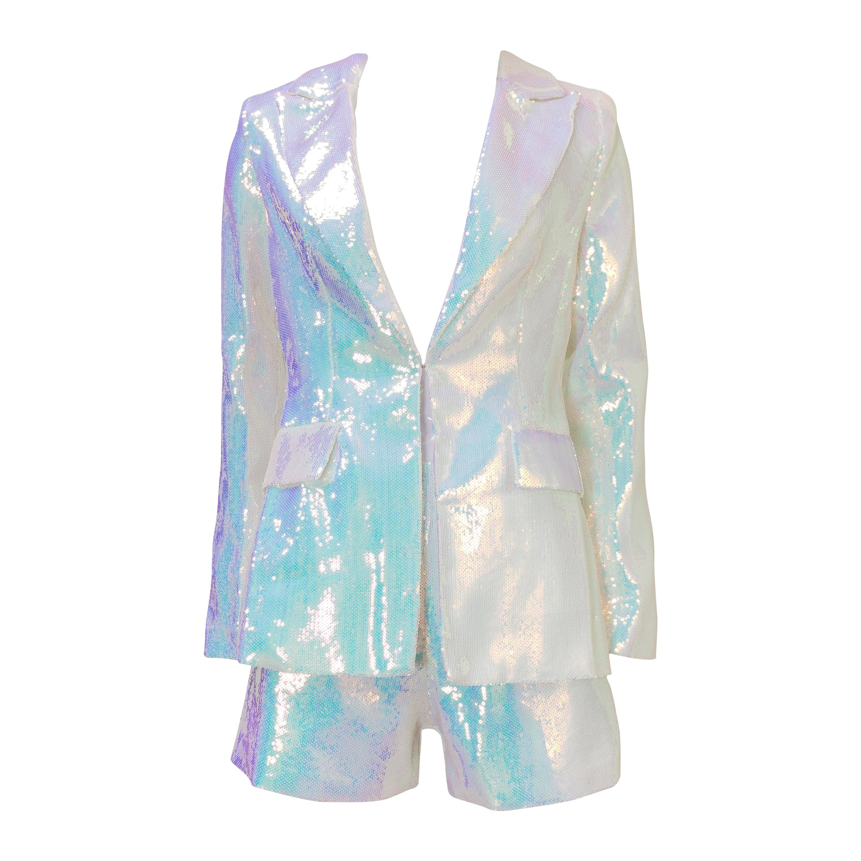 Navi Metallic Blazer Top & Short Set