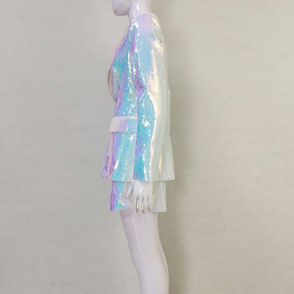 Navi Metallic Blazer Top & Short Set