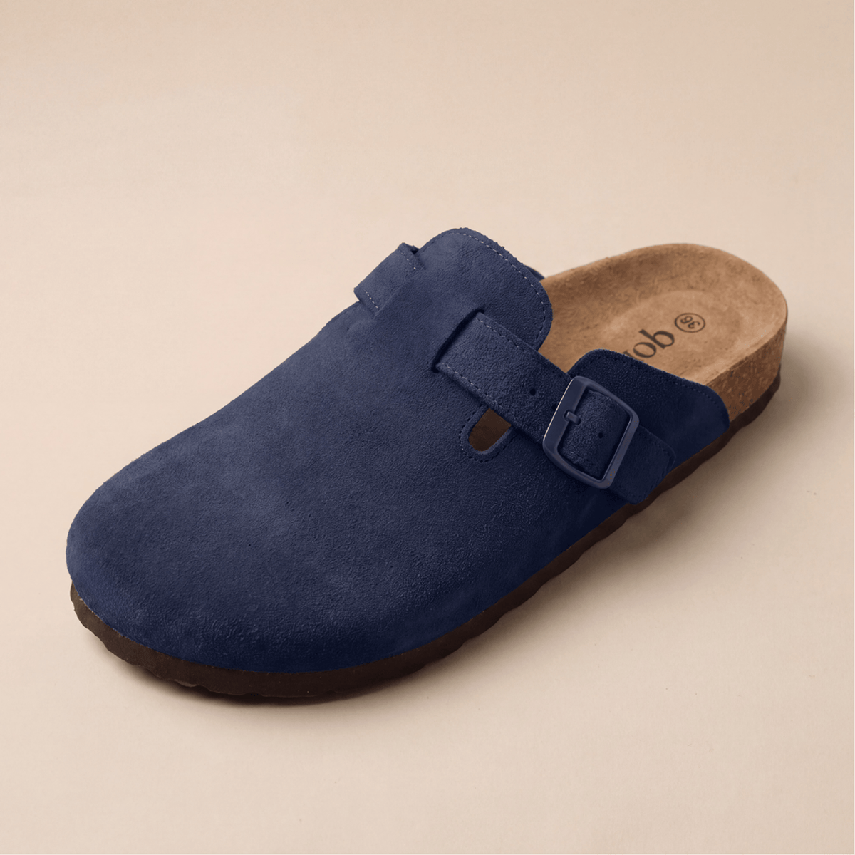 Suede Buckle Strap Closed Toe Clog Mules
