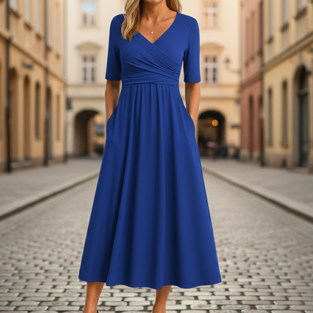 V-Neck Short Sleeve Wrap Midi Dress 9