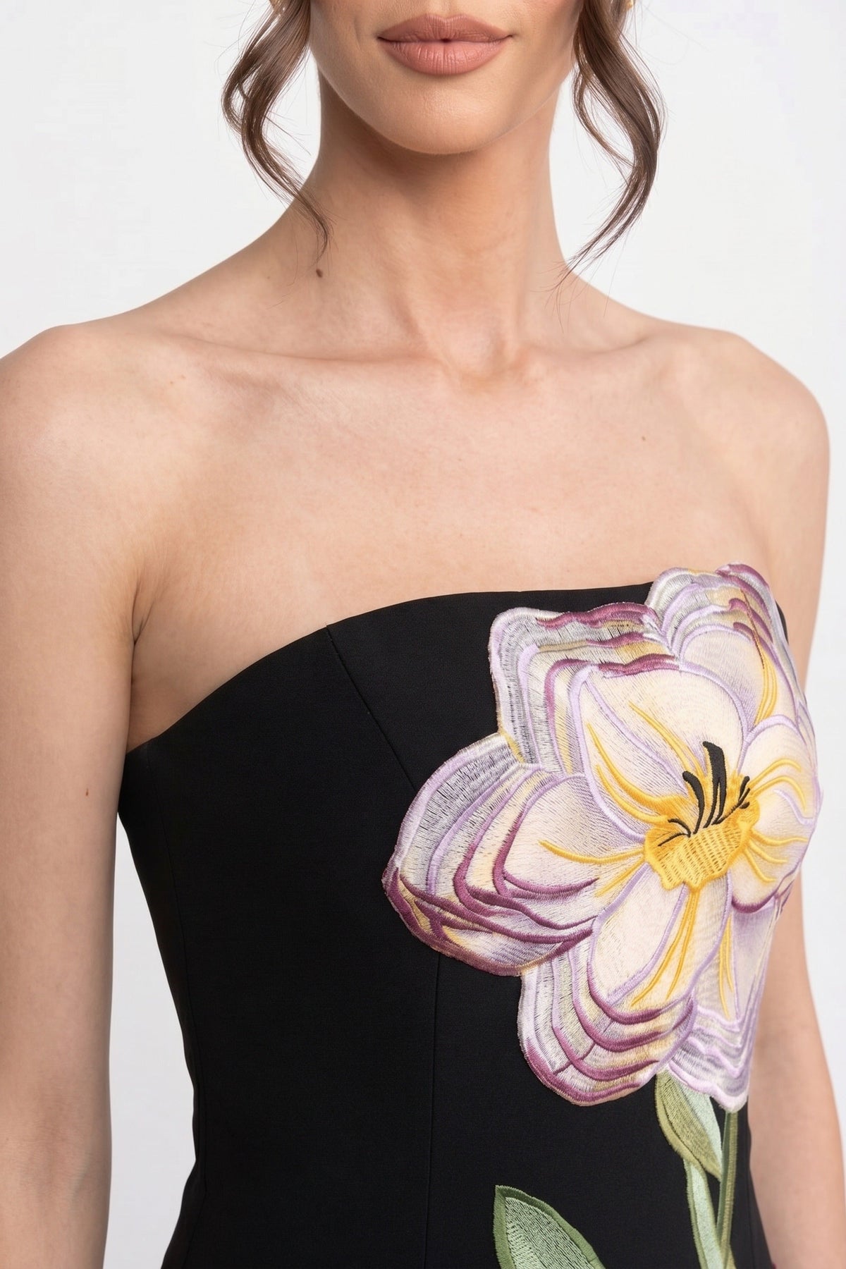Strapless Tulip Floral Applique Column Midi Dress 4