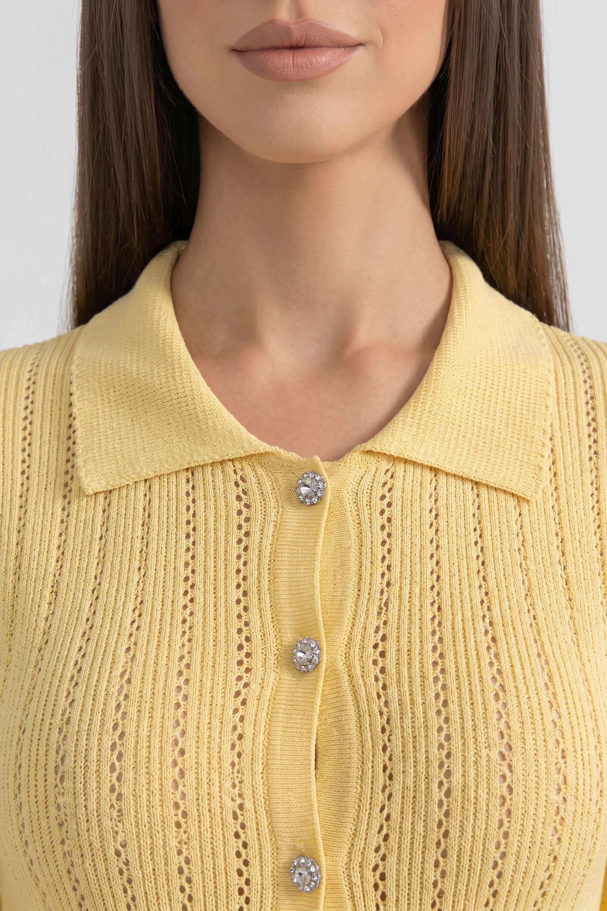 Peter-Pan Collar Knit Peplum Maxi Dress With Lace Hem - Yellow