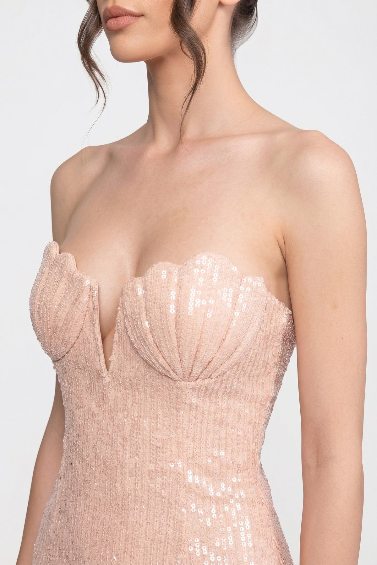 Strapless Shell Bust Sequin Mermaid Maxi Gown 7