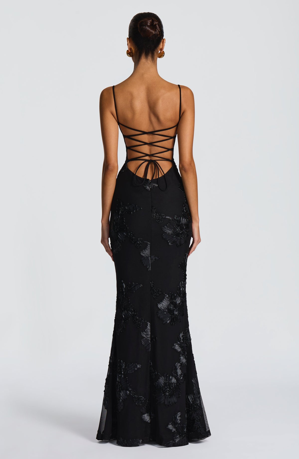 Sequin Floral Mesh Sweetheart Sheer Hood Scarf Mermaid Maxi Gown 3