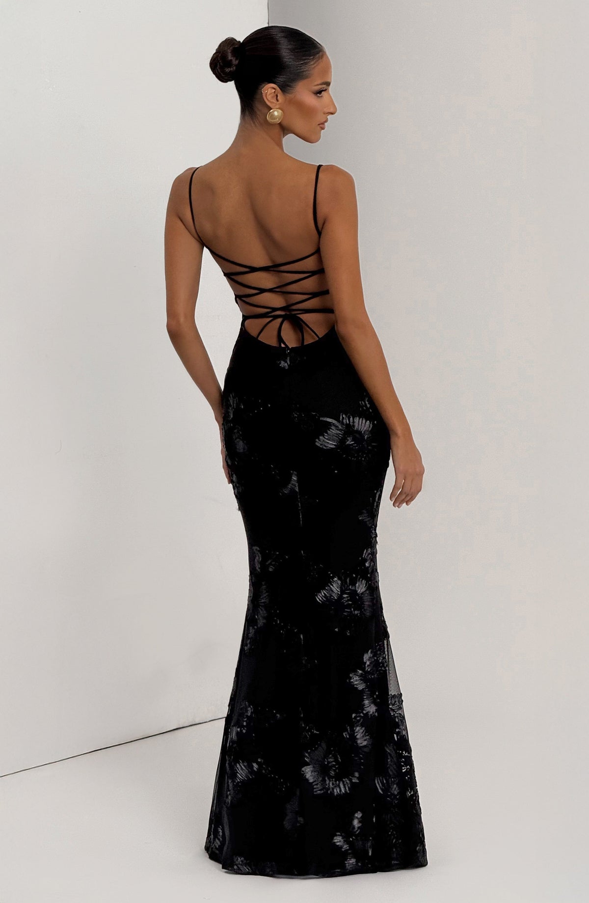 Sequin Floral Mesh Sweetheart Sheer Hood Scarf Mermaid Maxi Gown 11