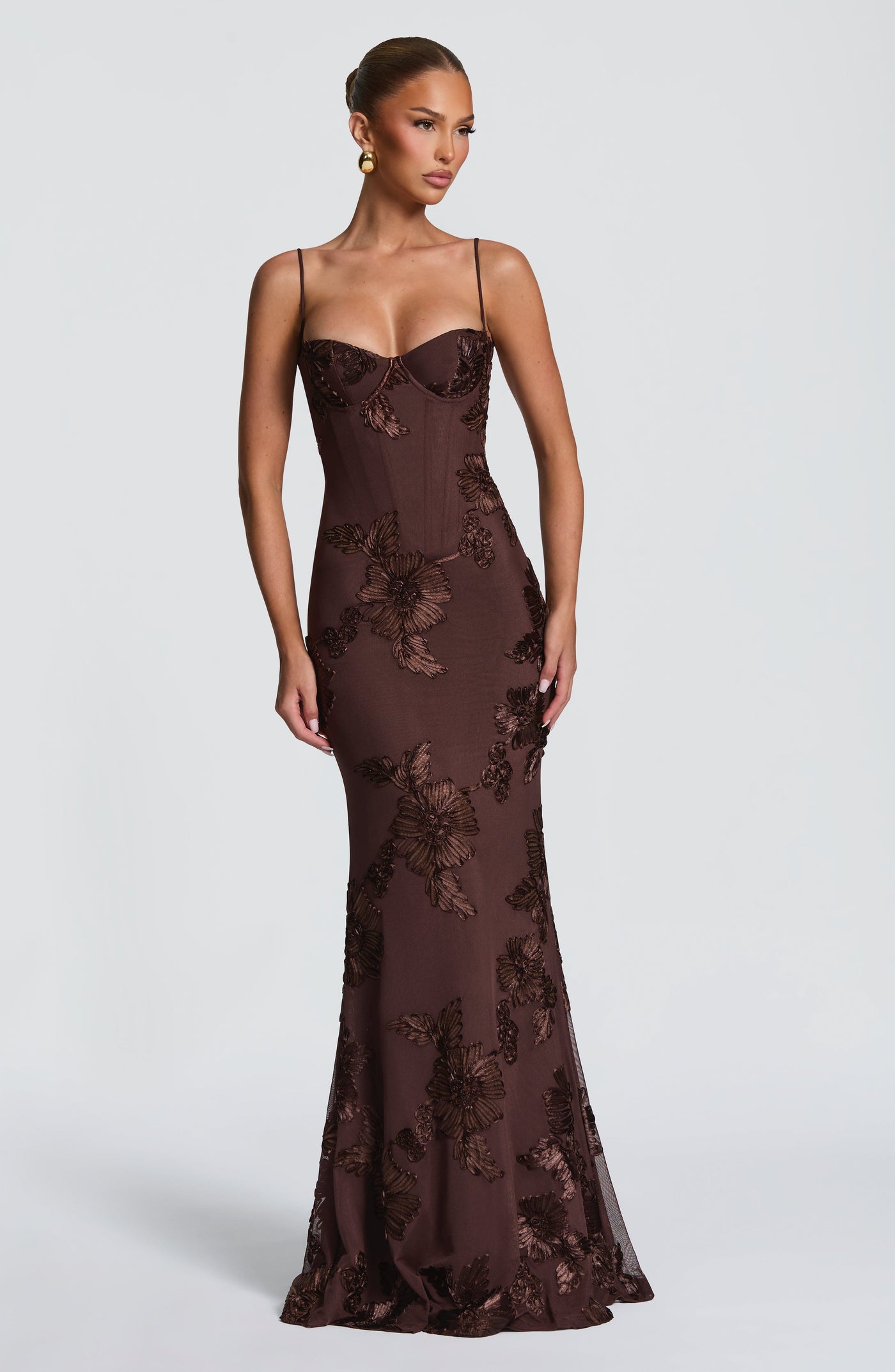Floral Appliqué Corset Sweetheart Mermaid Maxi Gown 7