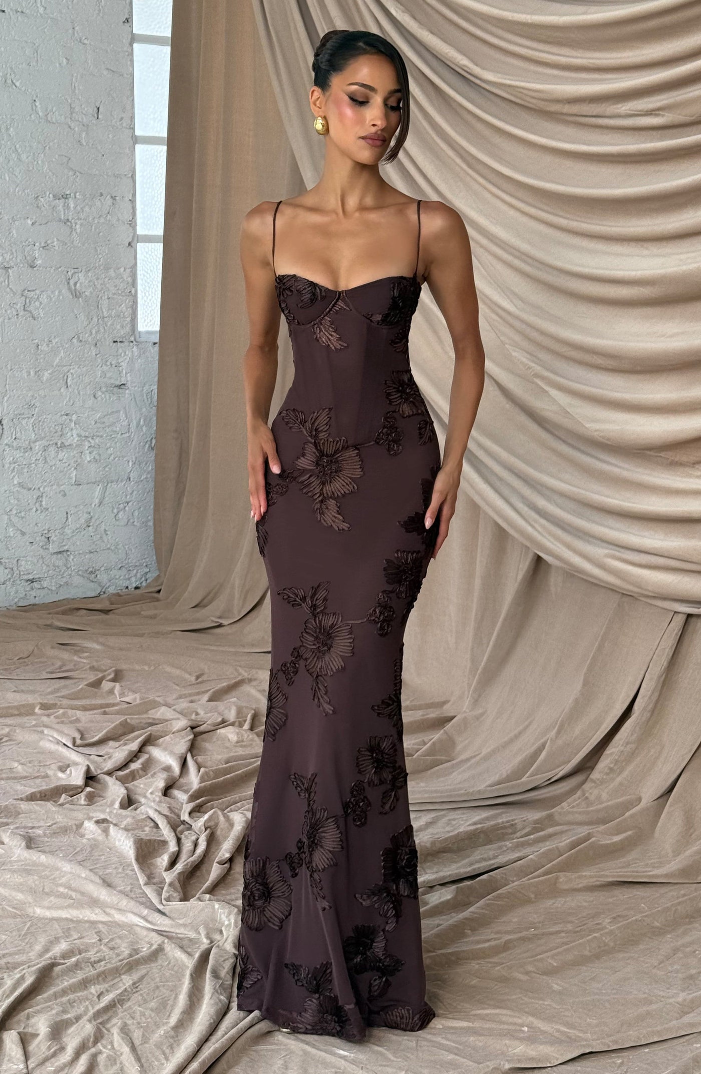 Floral Appliqué Corset Sweetheart Mermaid Maxi Gown 5