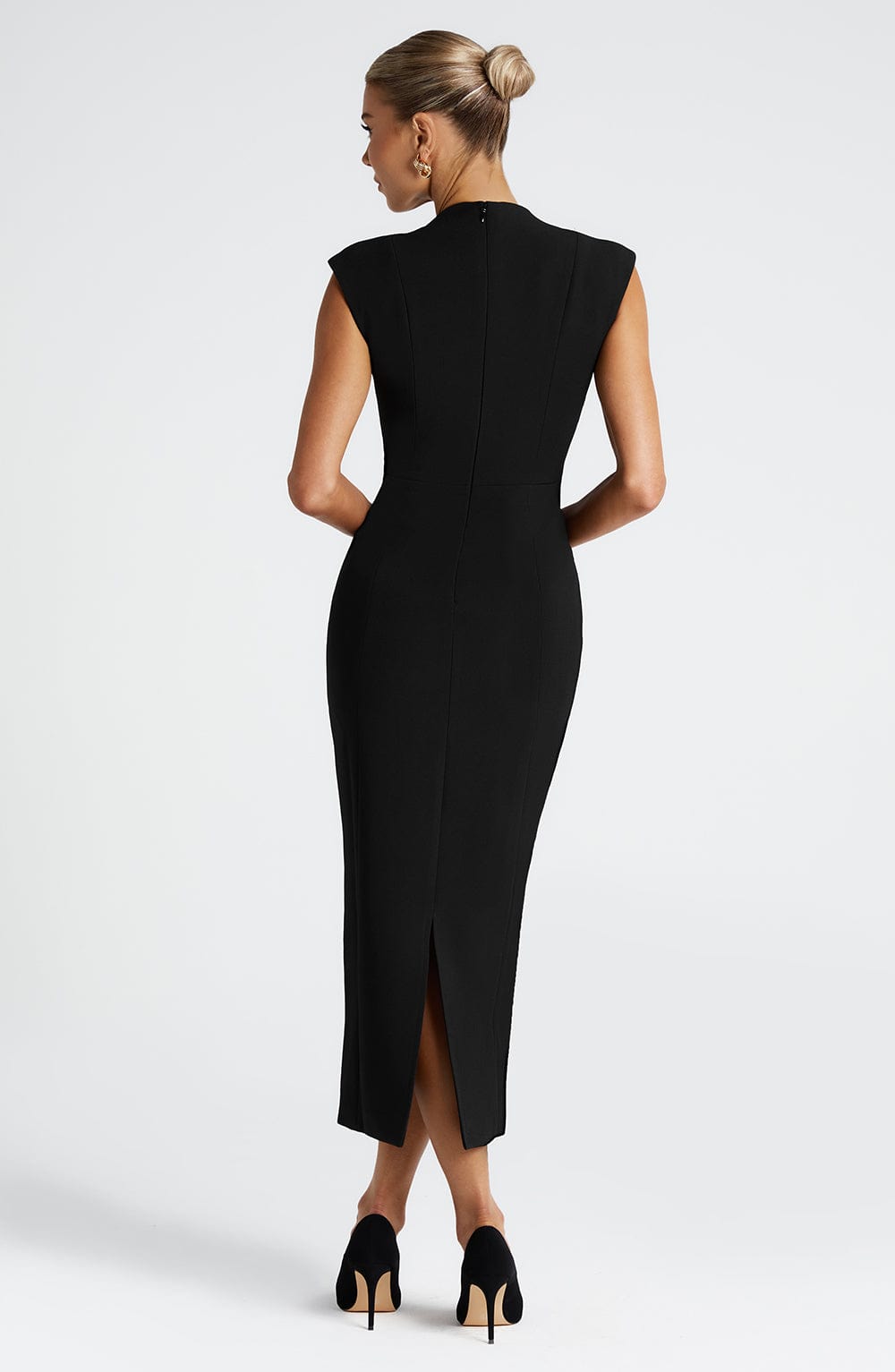 Plunge Neck Cap Sleeve Flap Pocket Bodycon Midi Dress 2