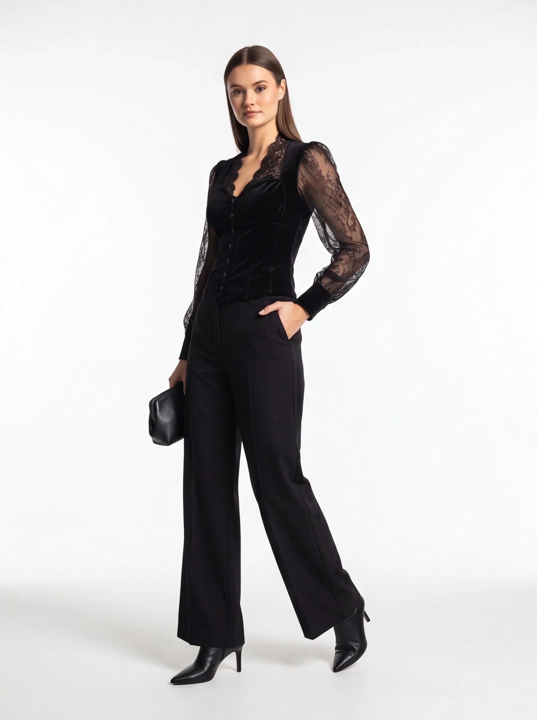 Elegant Sheer Lace Blouse for Women - Long Sleeve, Lightweight Design