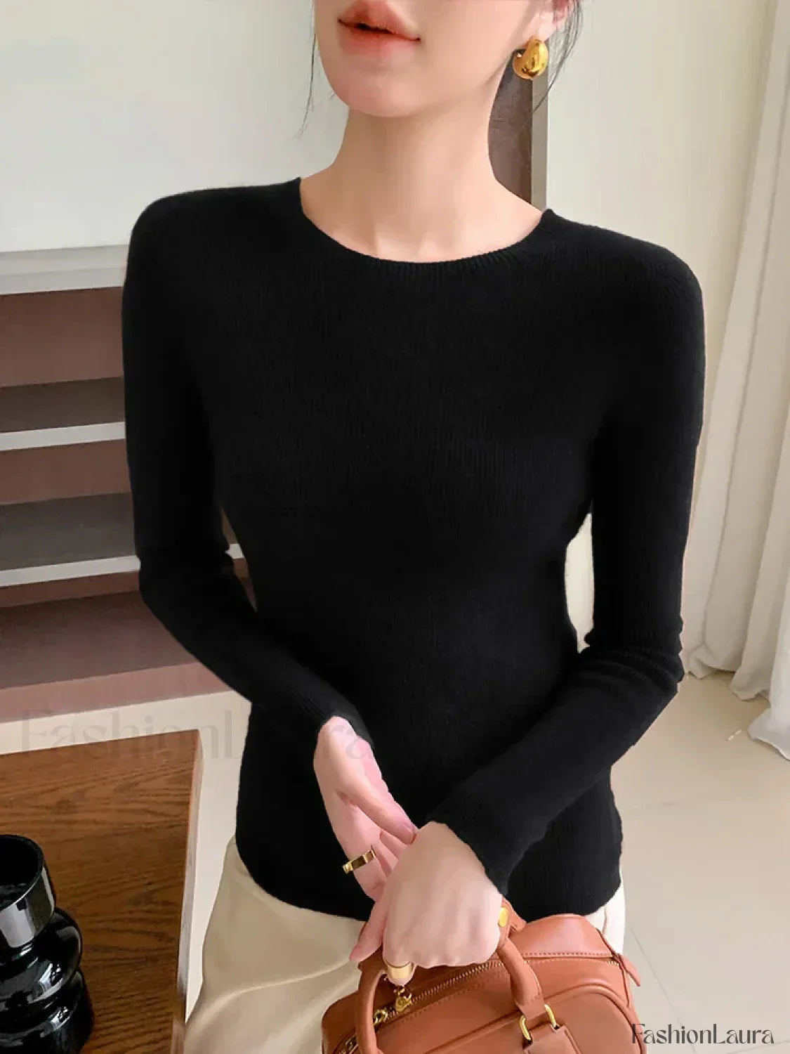 New Fashion Women's Slim O-neck Half-Sleeve Pullover Solid Color Merino Wool Sweater