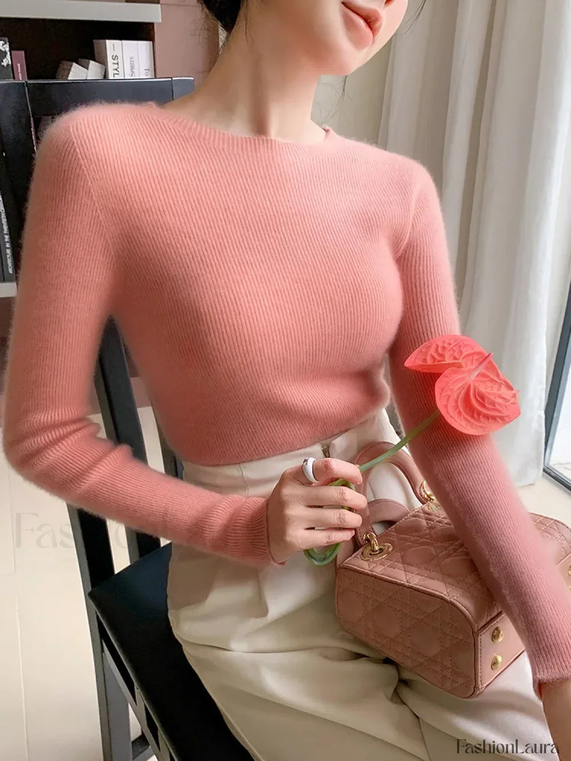 New Fashion Women's Slim O-neck Half-Sleeve Pullover Solid Color Merino Wool Sweater