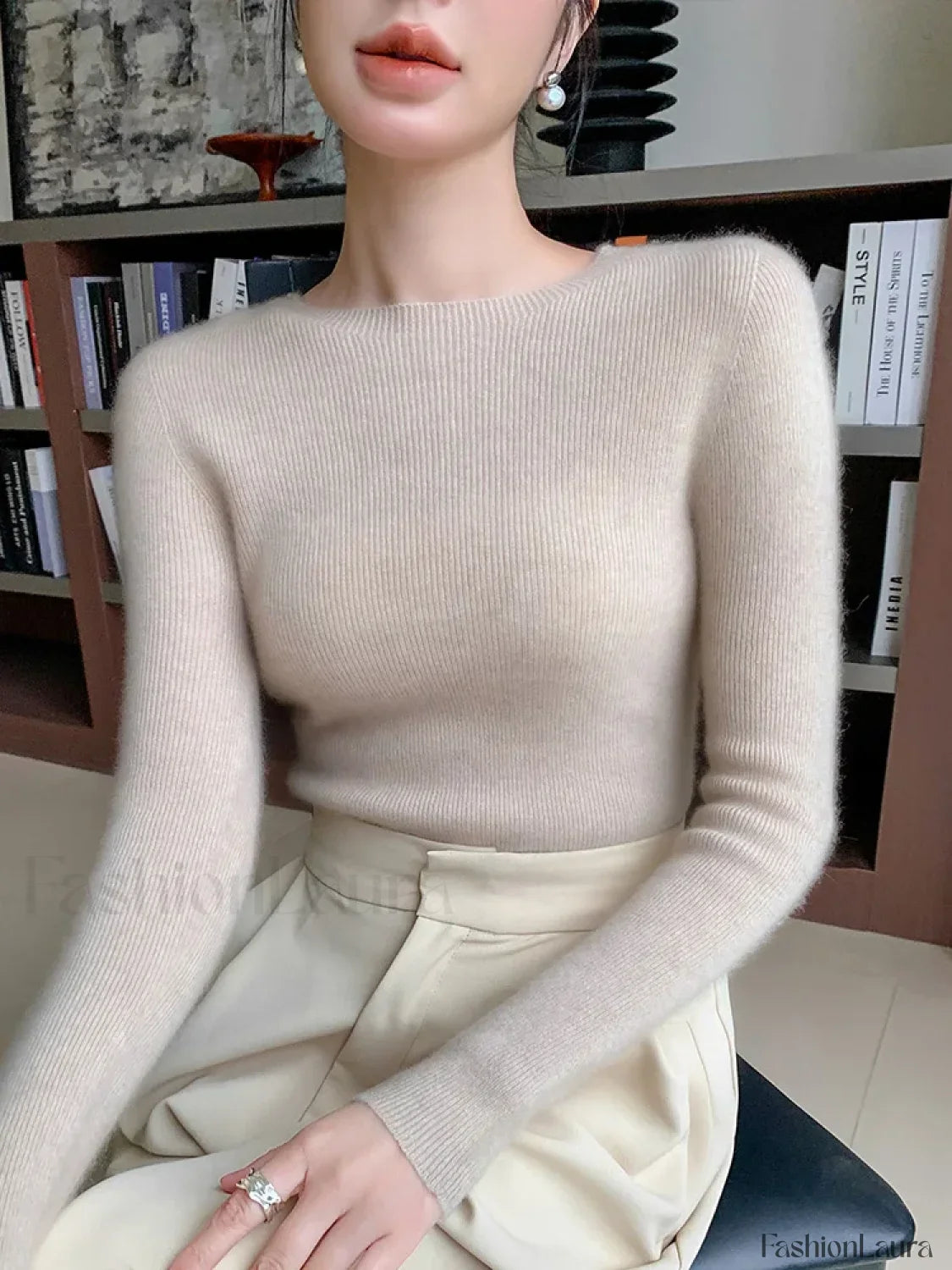 New Fashion Women's Slim O-neck Half-Sleeve Pullover Solid Color Merino Wool Sweater