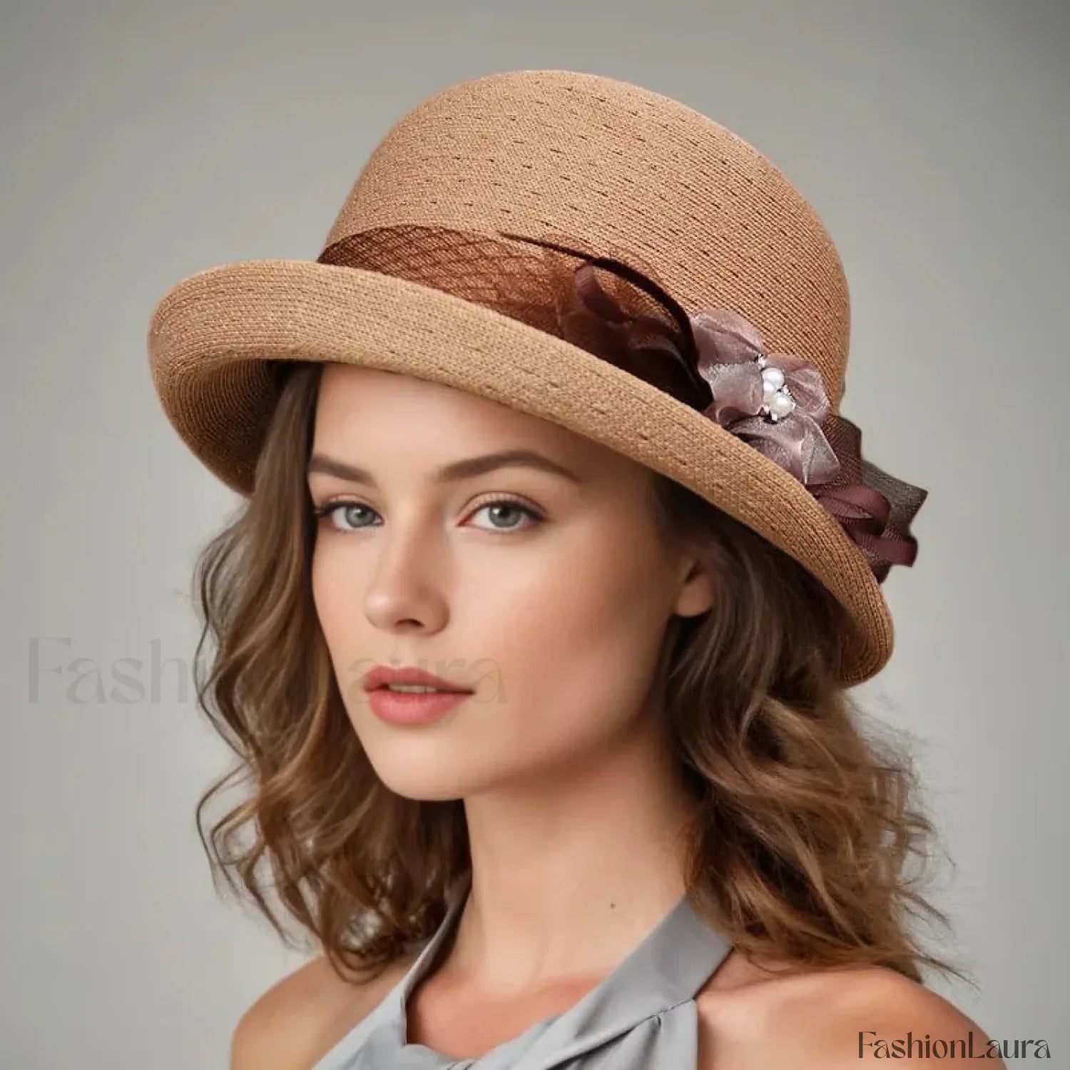 New Flower Small Pot Fashionable Woolen Curved Brim Top Hat
