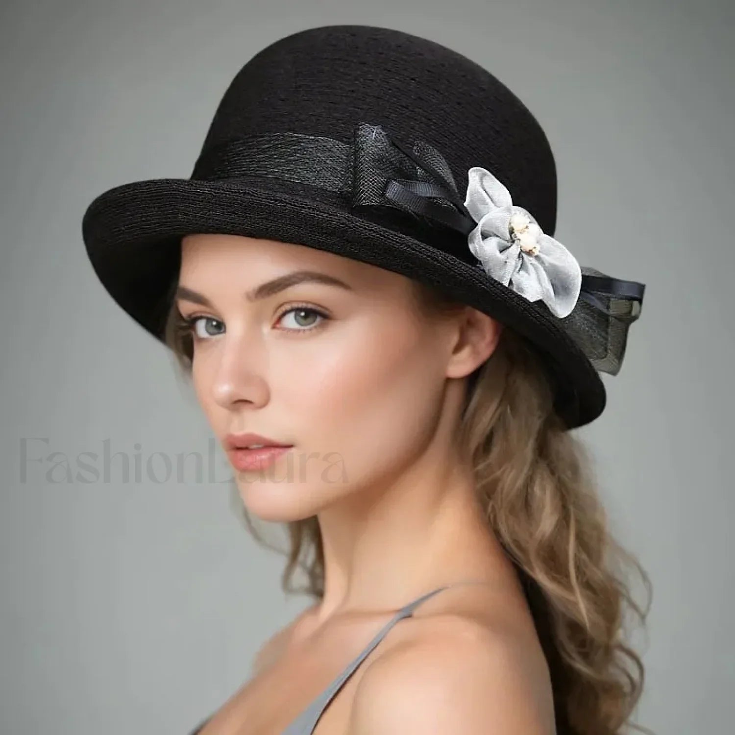 New Flower Small Pot Fashionable Woolen Curved Brim Top Hat