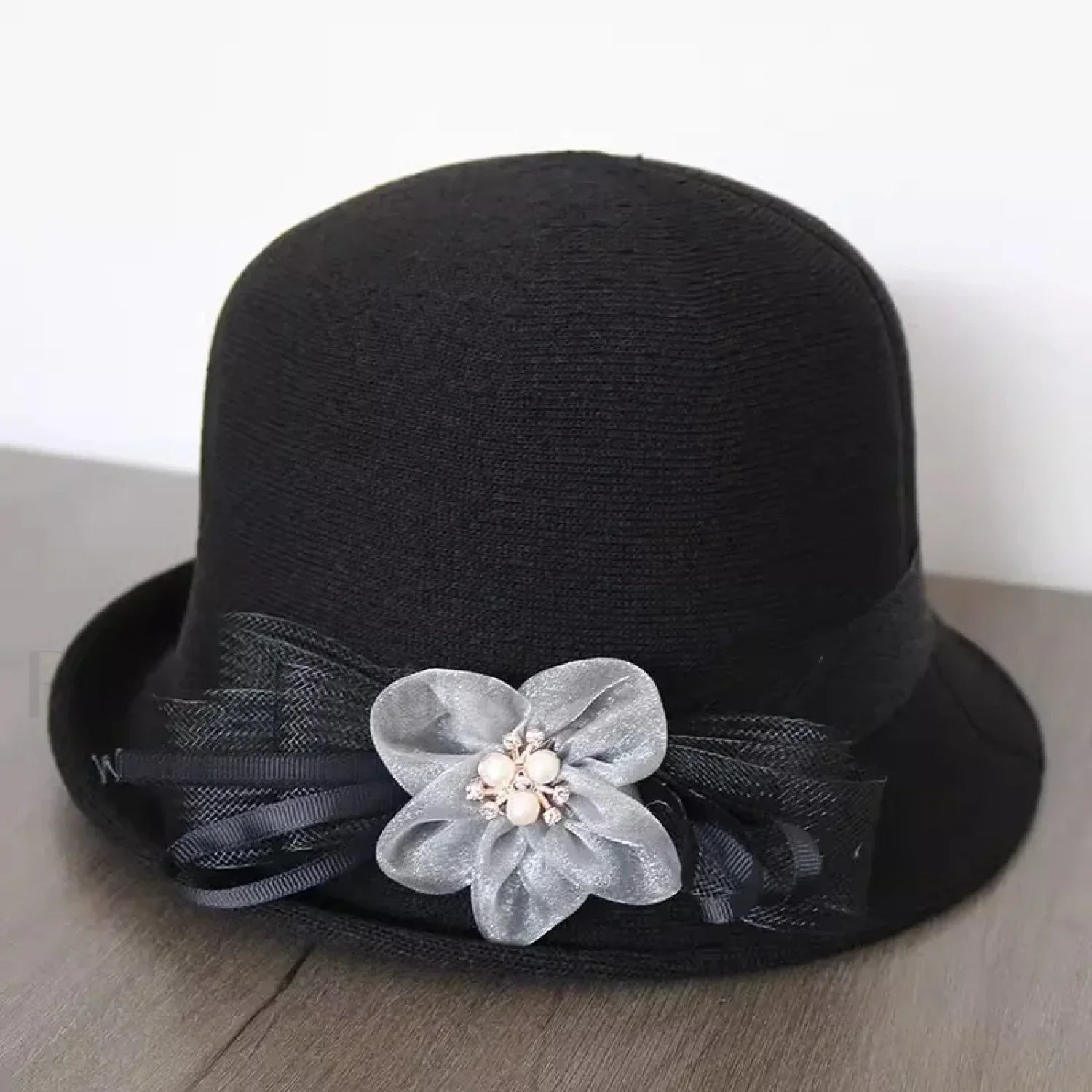 New Flower Small Pot Fashionable Woolen Curved Brim Top Hat