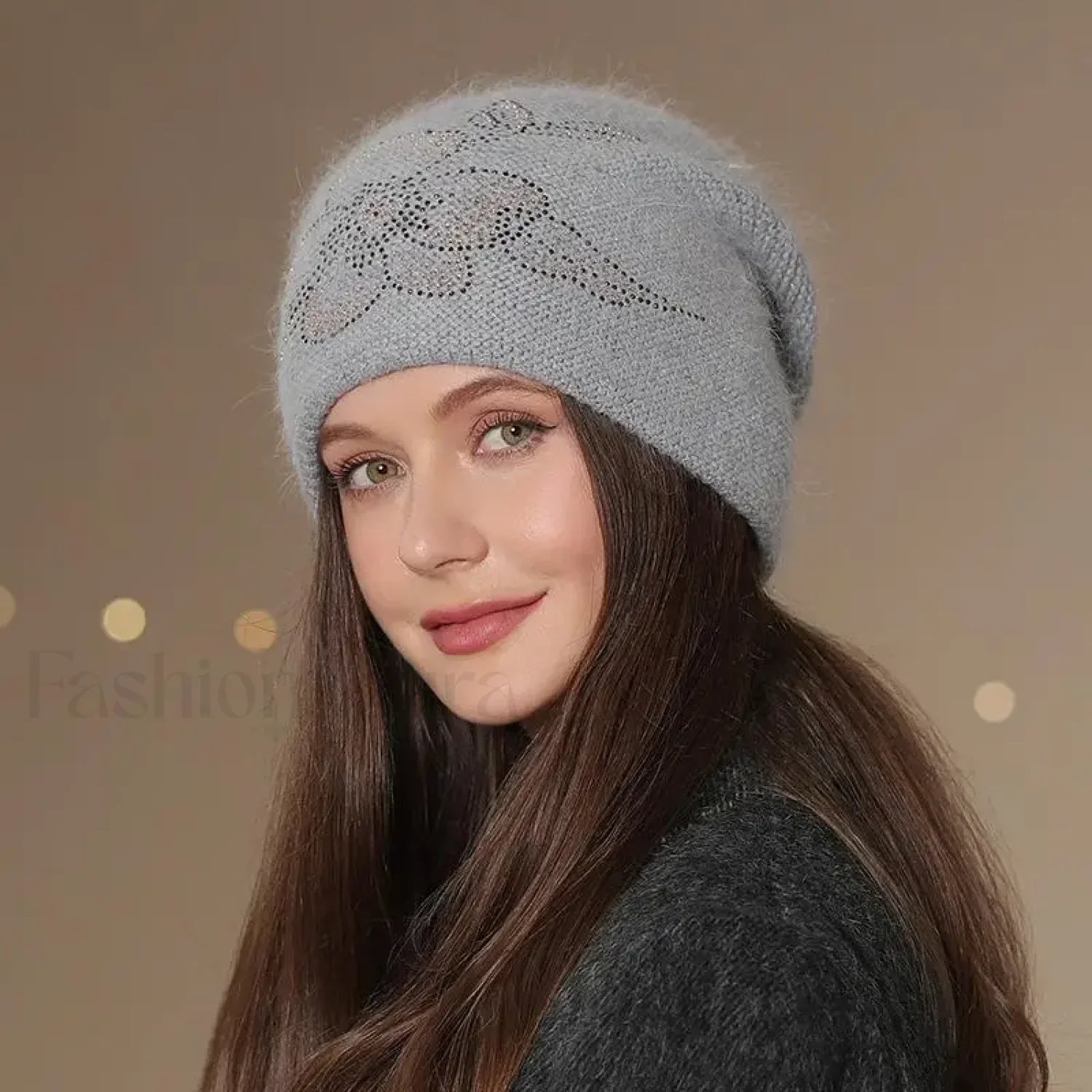 New Winter Fashion Decorate Rabbit Fur Blend Warm Hat Grey / 55cm 60cm