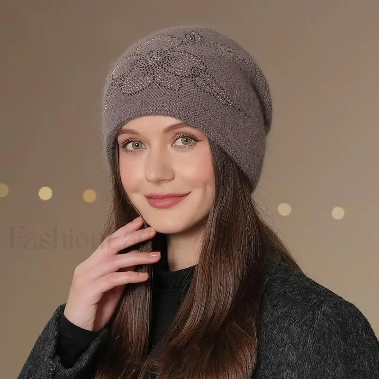 New Winter Fashion Decorate Rabbit Fur Blend Warm Hat Khaki / 55cm 60cm