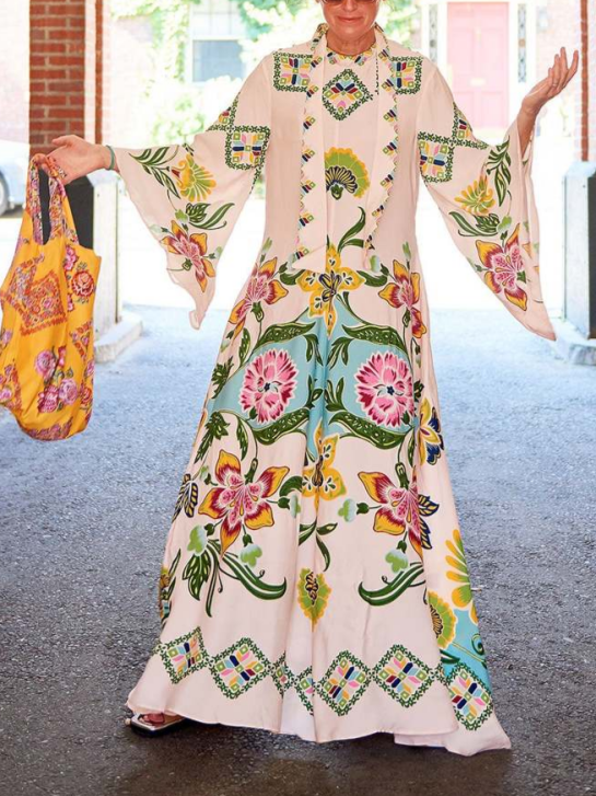 Floral High Neck Long Sleeve Maxi Dress 5