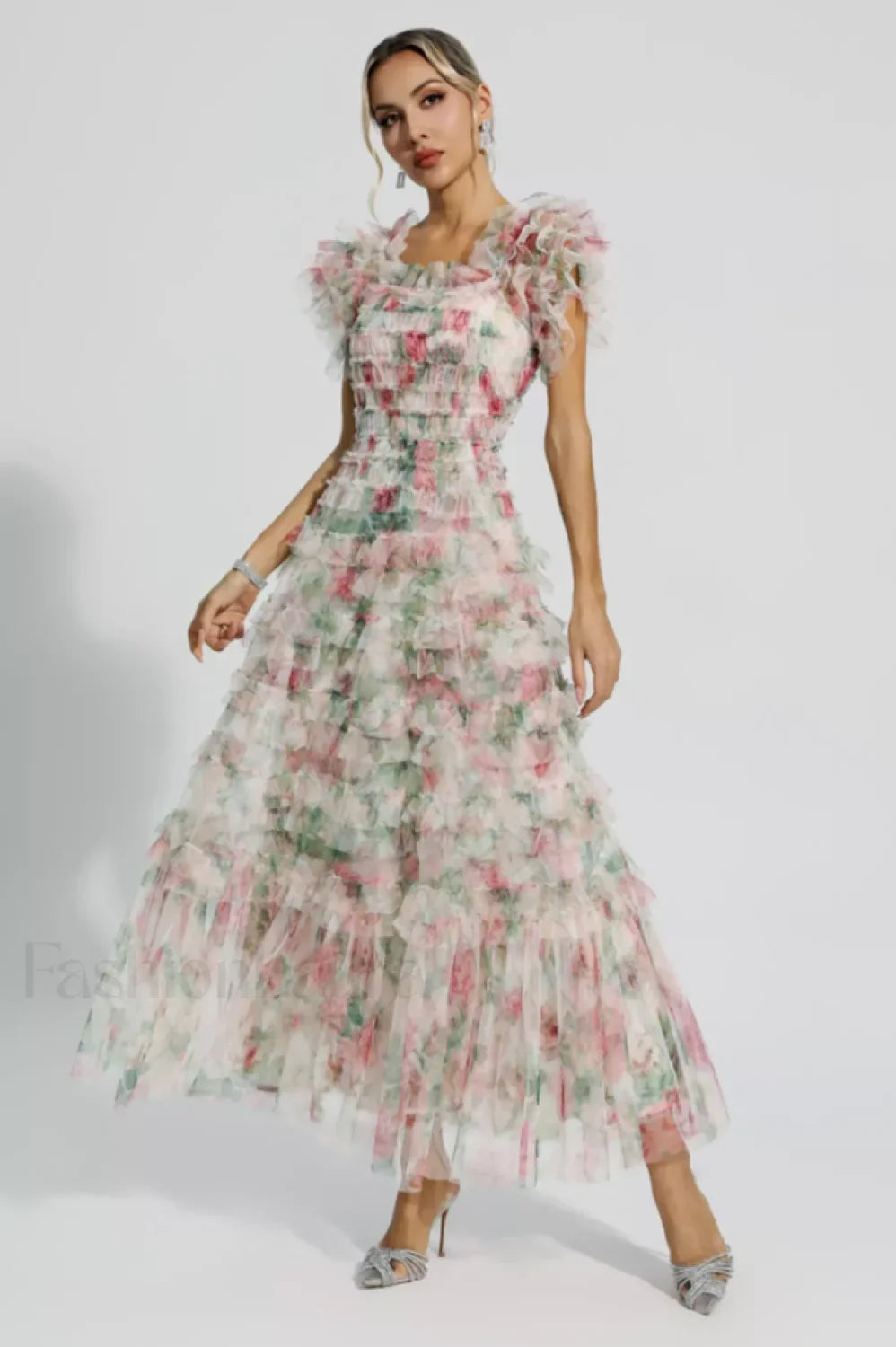 Nola Ruched Stylish Floral Maxi Dress